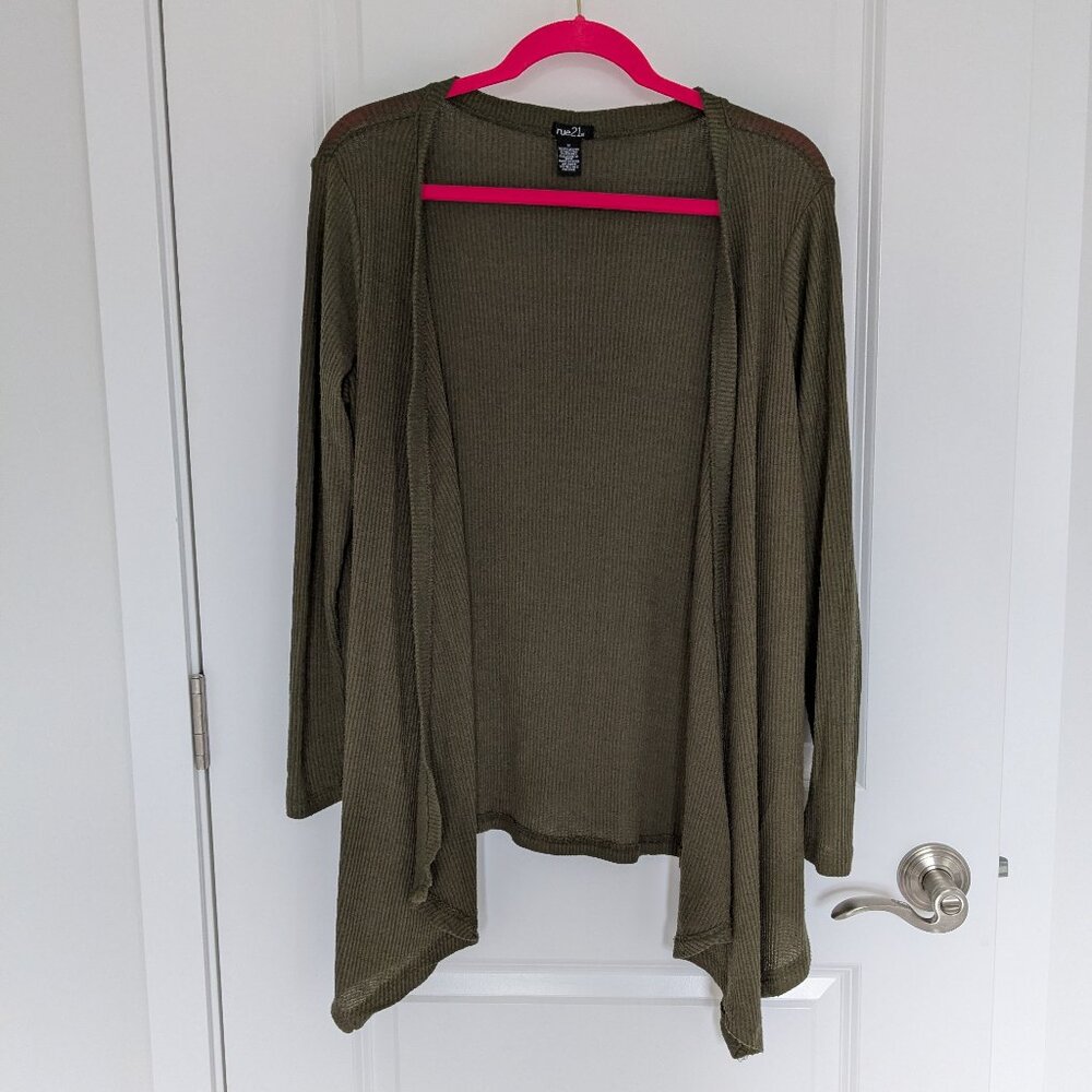 Rue21 Olive Green Open Front Drape Cardigan